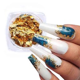 Gold Silver Aluminum Nail Foil Glitter Sequins Nails Art Irregular Flakes Polish Manicure Design Stickers Decorative Accessories Y220408