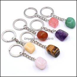Arts And Crafts Irregar Cubic Natural Crystal Stone Keychains Key Rings Sier Color Healing Car Decor Keyrings K Sports2010 Dh20A