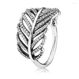 Cluster Rings Authentic 925 Sterling Silver Shimmering Feather Ring For Women Anniversary Party Trendy Gift Fine Europe Jewelry Edwi22