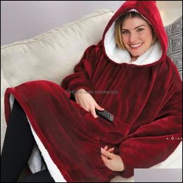 Blankets Home Textiles Garden Hoodie Outdoor Winter Hooded Coats Warm Slant Robe Bathrobe Sweatshirt Fleece Plover Blanket Rrb12339 Drop D