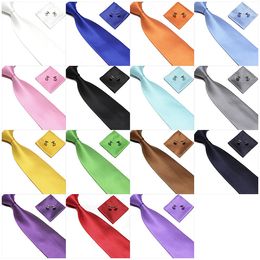 mens tie Solid Colour dark plaid handkerchief cufflinks casual fashion accessories New Christmas Gift 3pcs/set YS222
