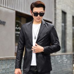 Men Leather Suit Jacket Slim Fit Short Coat Mens Fashion Leather Streetwear Casual Blazer Jackets Male Outerwear Young man