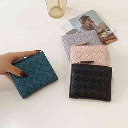 Niche High Woven Wallet Women's Short Multi Card Slot Card Bag Student Change Folder Trend 220625