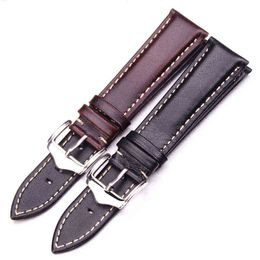 18 19 20 21 22 24mm Vintage Genuine Leather bands Black Dark Brown Replacement Band Strap Polished Metal Buckle G220420