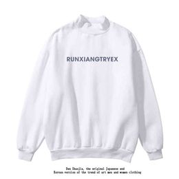 Winter Contrast Letter Printed Half High Collar Plush Thickened Sweater for Men and Women Loose Ins Student Couple Bottoms