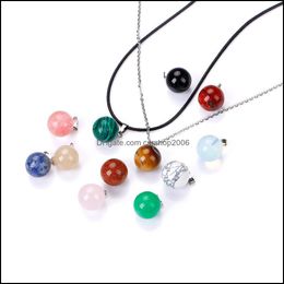 Pendant Necklaces Pendants Jewellery Natural Stone Round Ball Necklace Opal Tigers Eye Quartz Crystal Chakra Reiki Healing Pendum Drop Deliv