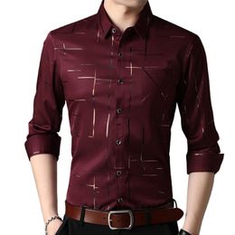 Slim Men Shirt Dress Long Sleeve Turn Down Collar Stripes Single-breasted Polo Business Shirt Top 220524