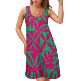 Women Spring Sexy Evening Dresses Polynesian Print Fabrics Chic Sleeveless U Neck Fake Two Piece Dress Custom DIY 220722