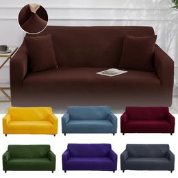-Cubiertas de silla de color marrón oscuro sólido sillón de sillón sofá sofá todo incluido 1 2 3 plazas Protección extensible para homechir