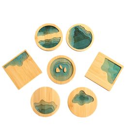 Creative Teaware epoxy transparent Tea Trays bamboo round cup cushion cups holder insulation pad Kung Fu ceremony accessories LK134