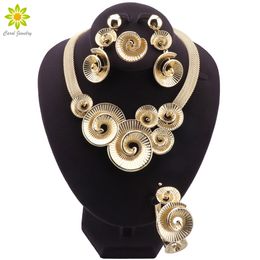 Necklace Earrings Btacelet Ring Set For Women Dubai Gold Plated Fashion Trend Round Design Jewellery Set 2022 New