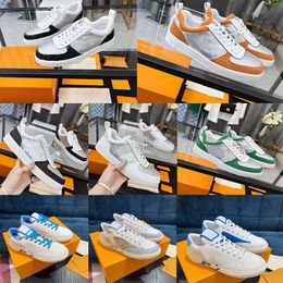 Designer luxury men's casual shoes embossed tennis white patent leather fashion yellow and blue letter walking shoes printed travel coach fitness sneakers