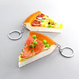 Keychains 1Pcs Simulation Pizza Food Keychain For Women Men Friend Gift Creative Lovely Dog Cake Bag Car Key Accessory Keyring JewelryKeycha