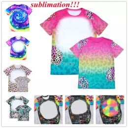 polyester shirts for sublimation UK - DHL Delivery sublimation Bleached Polyester Shirt Leopard Print Vintage Graphic T-Shirt Heat Transfer Blank Casual Short Sleeve