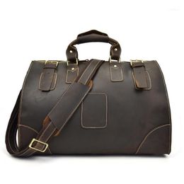 Men Vintage Crazy Horse Leather Travel Bag Genuine Weekend Zip Around Cow Duffle Hand Luggage1