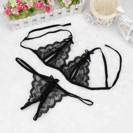 Nxy Sexy Underwear Women Sexy Erotic Underwear Set Lace Lingerie Sensual Hollow Out Transparent Porn Bra Sex g String Panties 0401