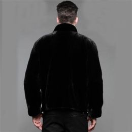 winter men luxurious faux mink coat Black fashion casual rabbit fur overcoat Stand collar leather jackets Plus size 201128