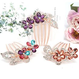 Fashion Colourful Rhinestone Hair Combs Women Vintage Shiny Flowers Imitation Crystal Hairpins Headdress Hair Accessories