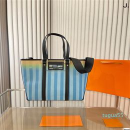 designer Gradient blue Totes stripe leather womens handbag Practical bag for men women crossbody Bags with wide strap