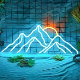 Custom Light LED Mountain Sunrise for Home Wall Living Room Art Bedroom Neon Lamp Bar Party Painting Exhibition Decor 220615