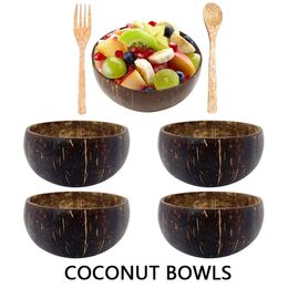 Ramadan Decoration Natural Coconut Shell Bowl Spoon Set Creative Coconut Bowls Fruit Salad Bowl dle Wooden Tableware Kitchen 220418