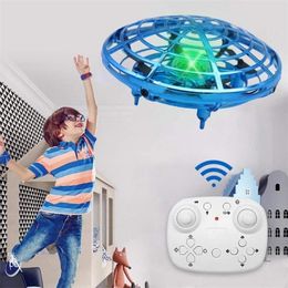 Mini RC UFO With Five Induction Colorful Light Flying Anti-collision Helicopter Electronic Sensing Aircraft Drone Toys for boys 220321