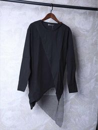 Men's T-Shirts Long Sleeve T-Shirt Autumn And Winter Dark Round Collar Irregular Personality Mesh Layer Stitching Design