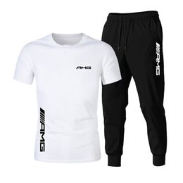 Summer AMG fashion Trend men's Suit personalized fashion Printing Sports short-sleeved T-shirt Sports Casual trousers Suit 220607