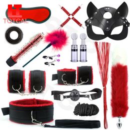 Bdsm Harness sexy Bondage Bundle Set Mask Gag Whip Nipple Clips Anal Plug Vibrators Toys For Women Couples Erotic Accessories Beauty Items