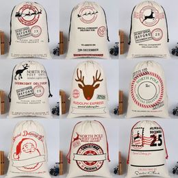 12 Styles Christmas Gift Bag Pure Cotton Canvas Drawstring Sack Bags With Xmas Santa Design fy4909 June29