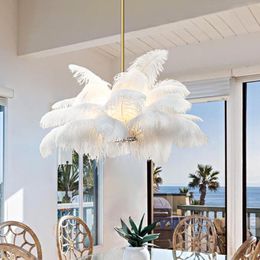 Pendant Lamps Nordic Coconut Tree Feather Chandelier Modern Atmospheric Dining Room Bedroom Warm Romantic Creative LampsPendant