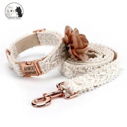 Lace Dog Collar Set Fashion Flowers Girl Puppy Cat Dog Tag Collar Leash Adjustable for Small Medium Large Dogs Free ID Pendant 220610