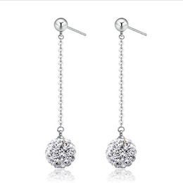 Stamped Charm Ladies Long Earring Fashion Crystal Orecchini a sfera piena CZ per donne 925 Sterling Silver Jewelrystud
