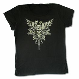 girls black tee shirt UK - Korn Skull Wings Girls Juniors Black T Shirt Band Merch Customize Tee Shirt 220606