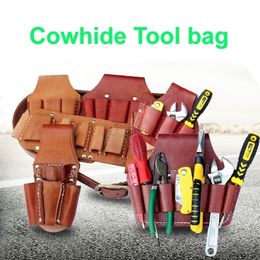 Cow Lether Tool Bag Cowhide Pocket Multifunction Repair Waterproof Wearable Electrician Waist Hanging Pouch Belt Yellow No Tools Y200324