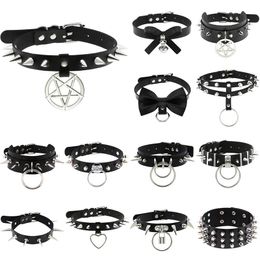 Chokers Cosplay Goth Jewelry Women Sexy Punk Spike Rivet Choker Collar Leather Bondage Gothic Pentagram Necklace Harajuku ChockerChokers