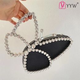 Fashion Women Leather Clutch Bag Brand With rhinestones Butterfly Design For Ladies Party Purse Wedding Female Clutches 220809