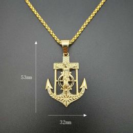 Pendant Necklaces Hip Hop Product Jesus Anchor Necklace Gold Silver Color Stainless Steel Pirate Navy Hook Men Jewellery GiftPendant