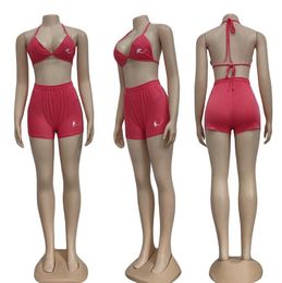 J2494 European and American women's Tracksuits 2022 sexy summer ice skating solid Colour bikini 3-piece set