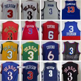 Georgetown Hoyas College Allen Iverson Jerseys 3 Men Basketball Dr J Julius Erving 6 Wilt Chamberlain 13 Blue Black White Red Good Q jerseys