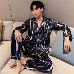 Men Comfortable Pyjamas Set 3XL 4XL 5XL Long Sleeve Casual Home Wear Spring Autumn Silk Boy Pyjama s Leisure Sleepwear 220426