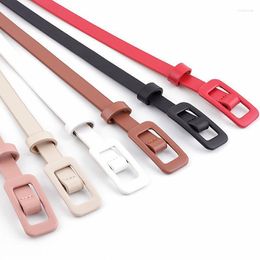 Belts Solid Color Ladies Bare Body Pu Small Belt Fashion Square Buckle Needle-free Punch-free Decorative Thin BS1013Belts Fred22