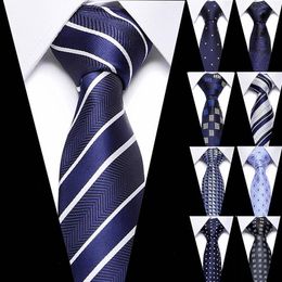 Male Dark Blue Striped Tie Silk Bussiness For Man Formal Wedding Party