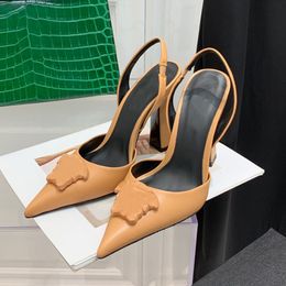 Womens Fashion Spring Summer High Block Heel Slingback Pump Shoes Ladies Luxury Designer Elegant Pointed Toe Slip On San
