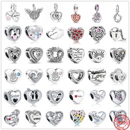 925 Sterling Silver Dangle Charm Family affection Love Open Heart Beads Bead Fit Pandora Charms Bracelet DIY Jewellery Accessories