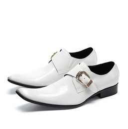 Buckle Strap Mens Dress Shoes Genuine Leather Loafer Shoes For Men Fashion Italy White Derby Formal Wedding Shoes Plus Size 46