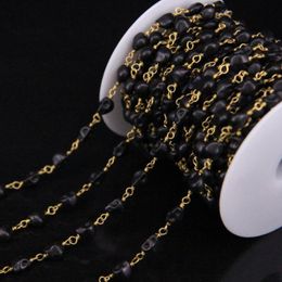 Chains 6x8mm Size Black Turquoises Skull Shape Beads Rosary Chain Charms Brass Wire Wrapped Necklace CraftsChains