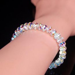 Handmade Women's 6mm Rhinestone Austria Crystal Strands Round Glass Beads Stretch Bracelet Femme Bangle Bracelets Women Girl Wrap Jewelry