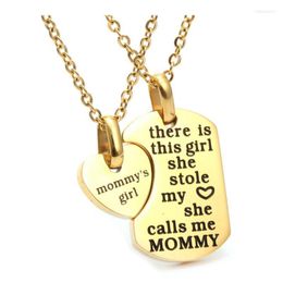 Pendant Necklaces Heart One Pair Mommy Girl Stainless Steel Jewellery Lettering Stole My Love Gift For Mom Daughter Gold