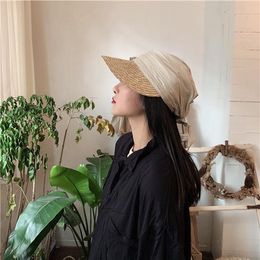 Berets 01903-jiejia57 Summer Cloth Patchwork Straw Handmade Visors Cap Men Women Leisure Hat